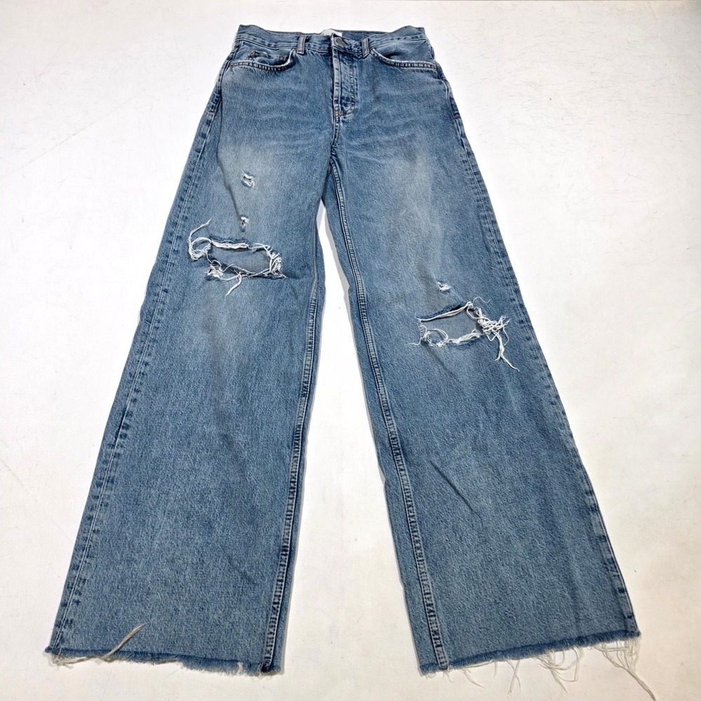 Rails‎ The Getty Jeans Womens 25 Light Wash Distressed High Rise Wide Leg Denim
